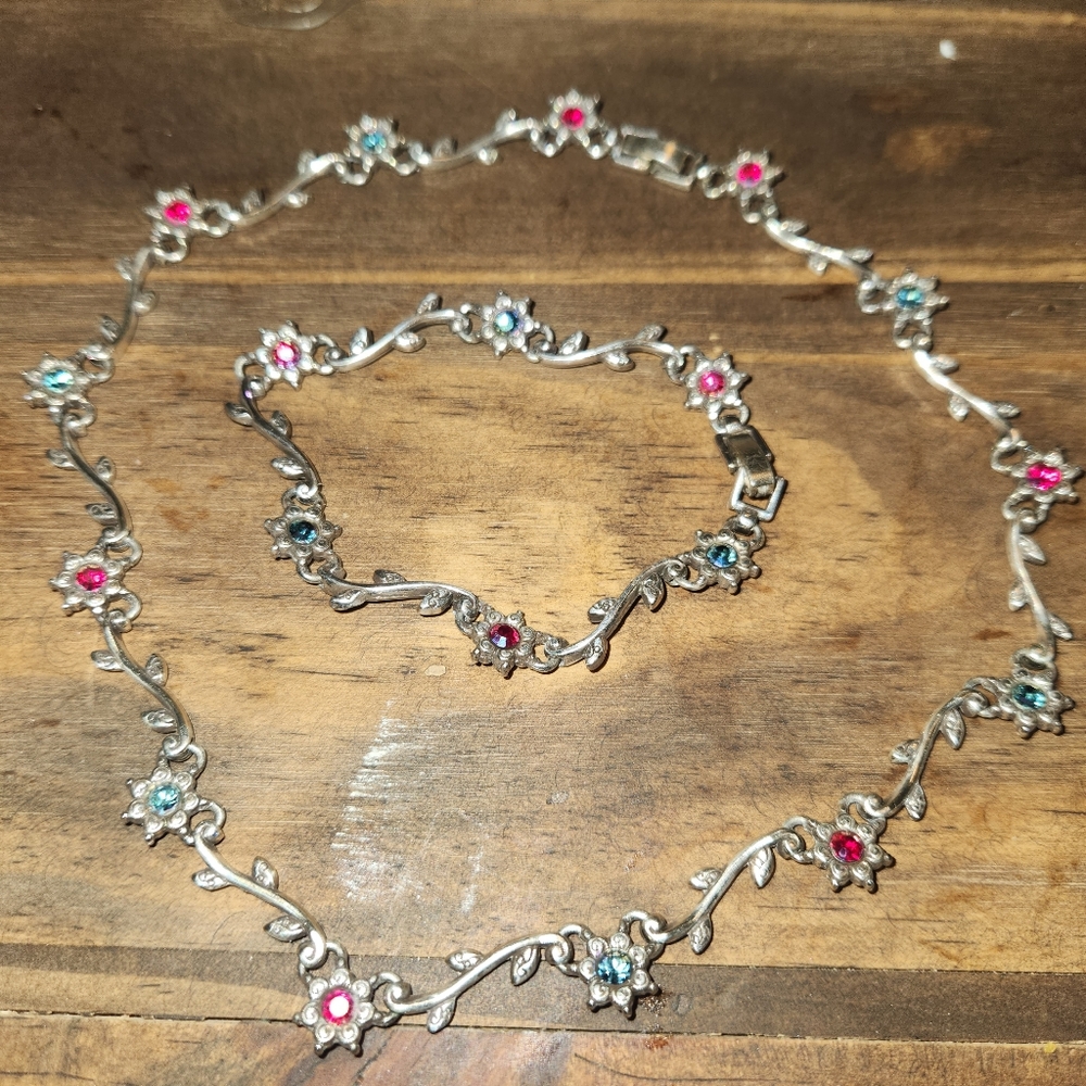 Brighton Viennese Swarovski Crystal Reversible Flower Necklace and bracelet set